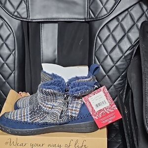 TOMS Blue Plaid Slippers